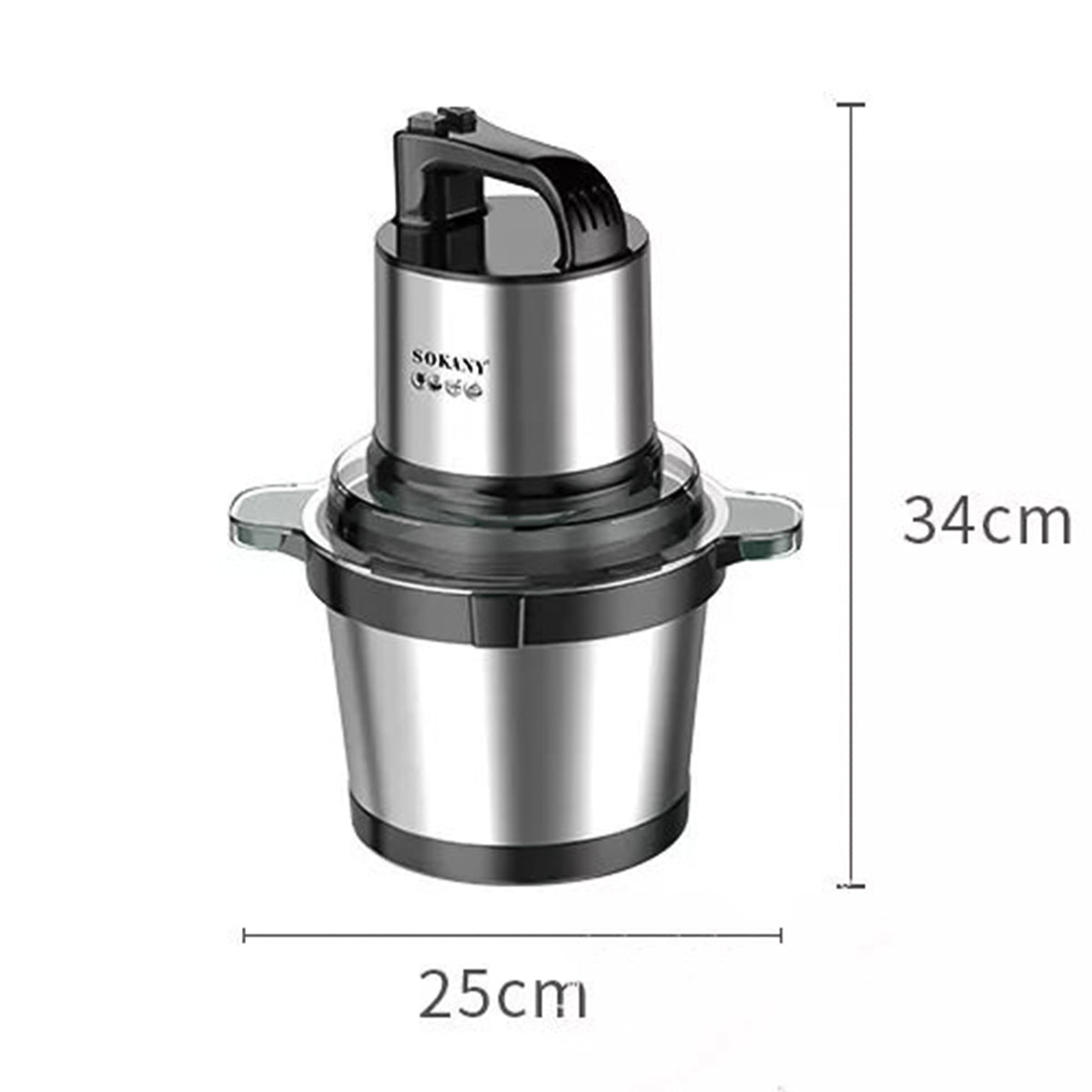 Tocator electric Sokany SK-7028, 4 lame din otel inoxidabil de inalta calitate, 800 W, 4L, recipient din Inox, Negru/Inox
