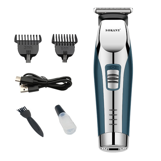 Masina de tuns 2 in 1, Sokany SK-797, lame cu auto-ascutire, utilizare fara fir, contur, modelare si barbierit uscat, Albastru/Argintiu