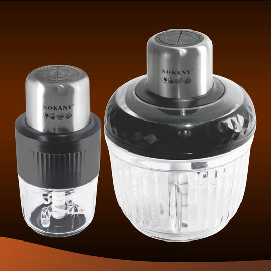 Tocator electric 2 in 1, Sokany SK-YM-7032, 4 lame din otel inoxidabil de inalta calitate, motor puternic 800 W, 3L, recipient din Sticla, Negru