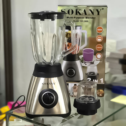 Blender 2 in 1 Sokany SK-146S, 450 W, capacitate recipient 1.5L, 3 trepte viteza, Negru/Inox