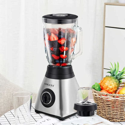 Blender 2 in 1 Sokany SK-146S, 450 W, capacitate recipient 1.5L, 3 trepte viteza, Negru/Inox