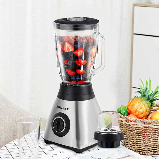 Blender 2 in 1 Sokany SK-146S, 450 W, capacitate recipient 1.5L, 3 trepte viteza, Negru/Inox