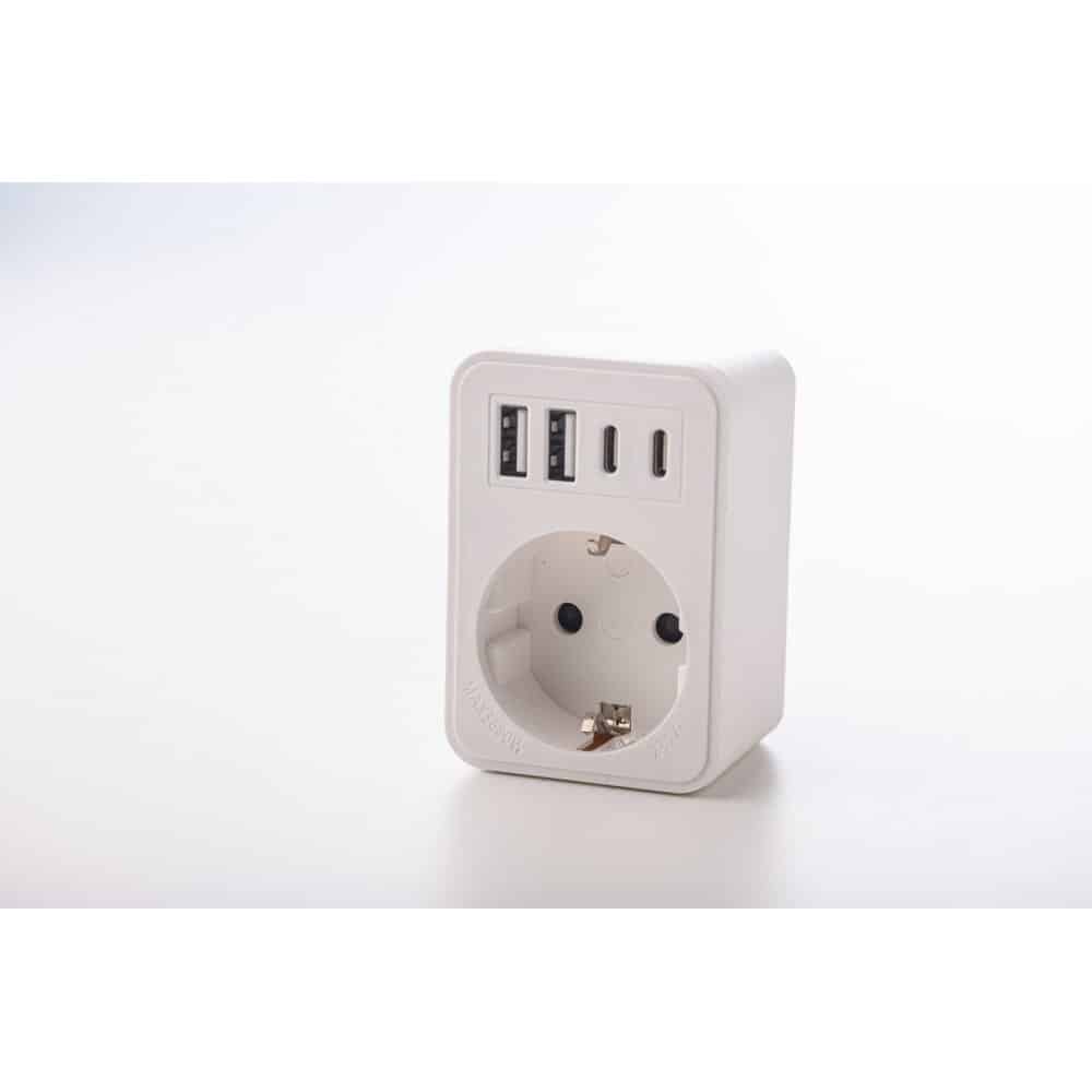 Adaptor simplu 1xSchucko, USB 2xtipA+2xtipC, 16A, 250W, alb Strohm / SM-A-CGZB1U1
