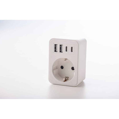 Adaptor simplu 1xSchucko, USB 2xtipA+2xtipC, 16A, 250W, alb Strohm / SM-A-CGZB1U1
