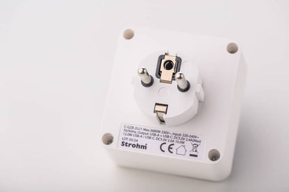 Adaptor dublu cu lumina veghe, 1xSchucko+1xEuro, USB 1xA+1xC, 16A, 250V alb Strohm / SM-A-CGZB2LU1