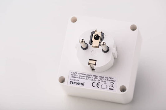 Adaptor dublu cu lumina veghe, 1xSchucko+1xEuro, USB 1xA+1xC, 16A, 250V alb Strohm / SM-A-CGZB2LU1