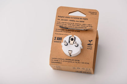 Adaptor dublu cu lumina veghe, 1xSchucko+1xEuro, USB 1xA+1xC, 16A, 250V alb Strohm / SM-A-CGZB2LU1