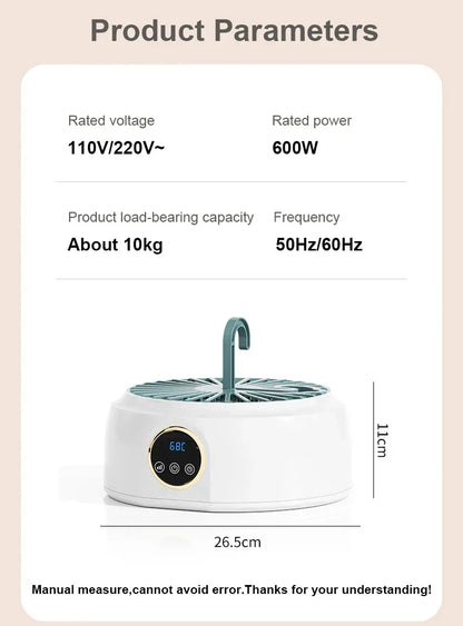Uscător de Rufe Portabil 600W cu Timer Digital și Sac Pliabil – Ideal pentru Călătorii și Dormitor - EU