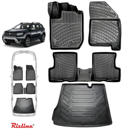 Set complet Rizline Dacia Duster 2018–2022 4x2 Prestige – Covorașe față, spate și tăviță portbagaj - 221.ro