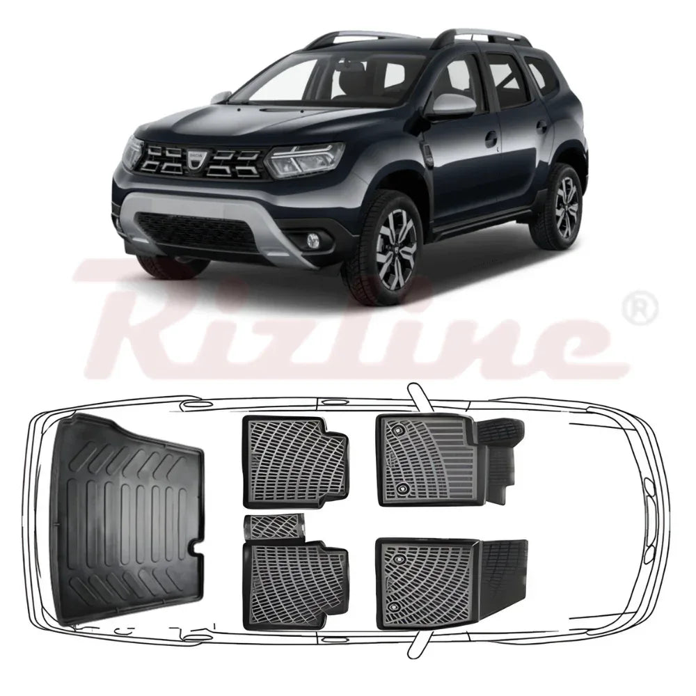 Set complet Rizline Dacia Duster 2018–2022 4x2 Prestige – Covorașe față, spate și tăviță portbagaj - 221.ro