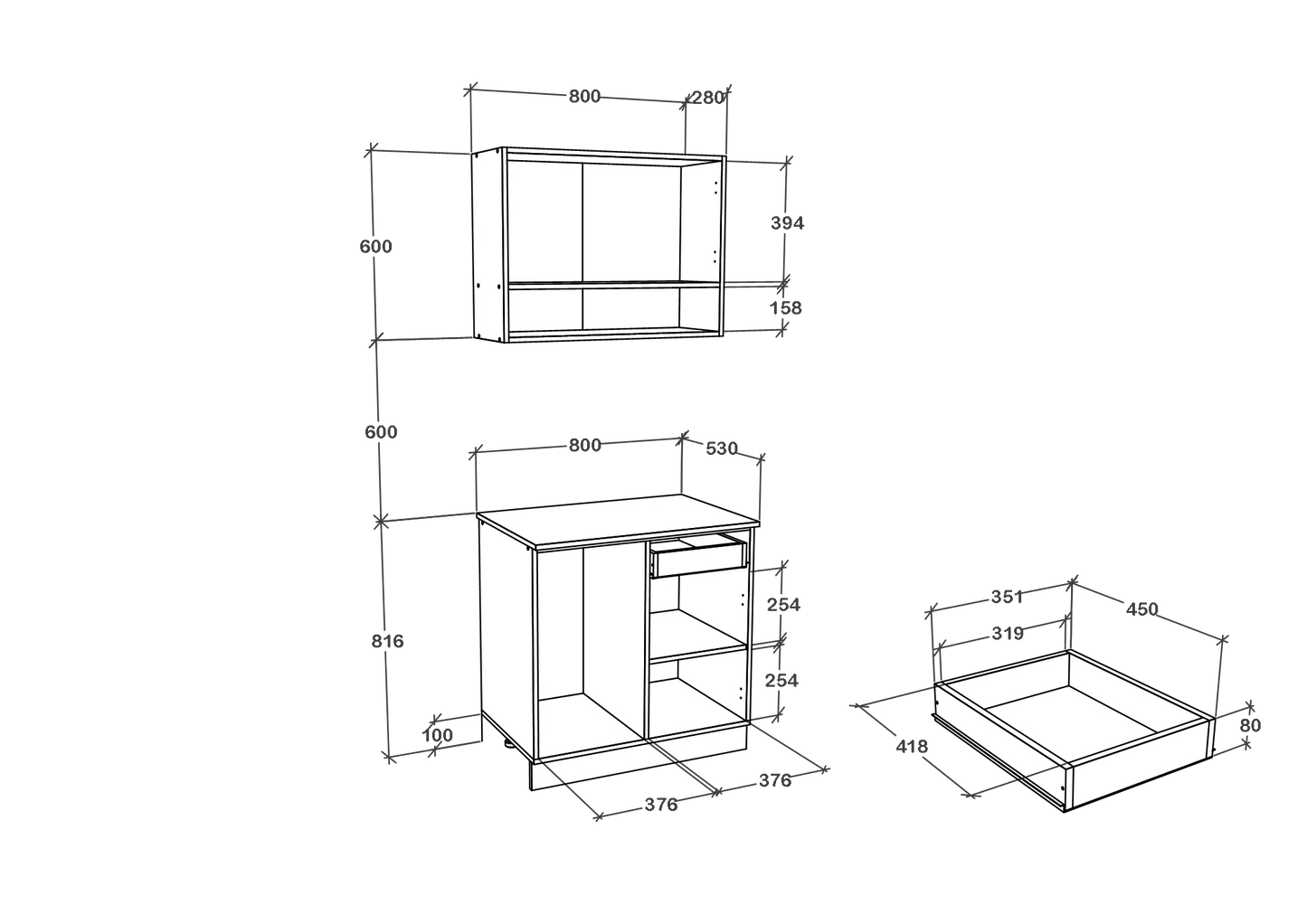 Set Bucatarie haaus Berna, Alb, L 80 cm