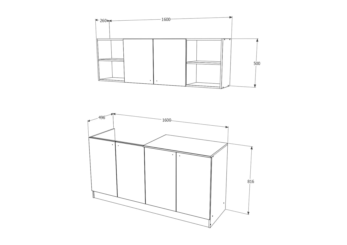 Set Bucatarie haaus Sena, Alb, L 160 cm