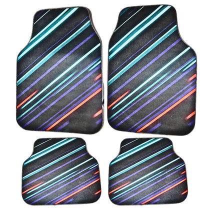 Covorașe auto universale DECOMAT – set 4 bucăți lavabile, antiderapante, cu design futurist „Neon Stripes”