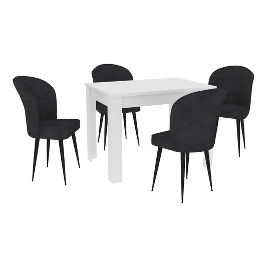 Set Masa Zeta, Alb, 4 Scaune, Negre, 102 x 69 x 75 cm