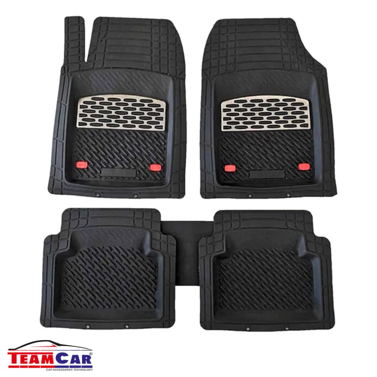 Covorașe Auto Universale TEAMCAR® Safir, Set 4 Piese, Negru/Argintiu, Tip Tavă, Adâncime 3 cm, Compatibil Hatchback, Sedan, SUV - 221.ro
