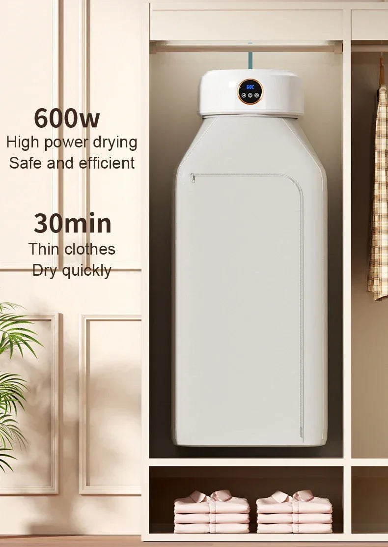 Uscător de Rufe Portabil 600W cu Timer Digital și Sac Pliabil – Ideal pentru Călătorii și Dormitor - EU
