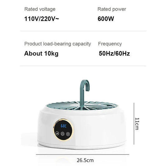 Uscător de Rufe Portabil 600W cu Timer Digital și Sac Pliabil – Ideal pentru Călătorii și Dormitor - EU