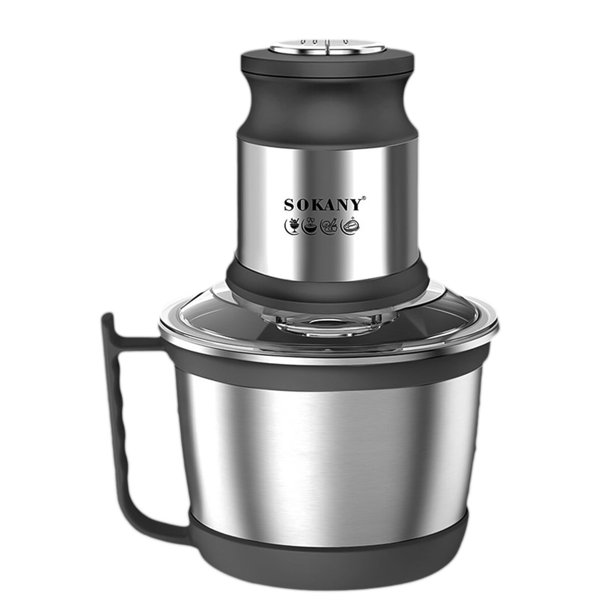 Tocator electric Sokany SK-7027, 4 lame din otel inoxidabil de inalta calitate, 800 W, 3L, recipient din Inox, Negru/Inox