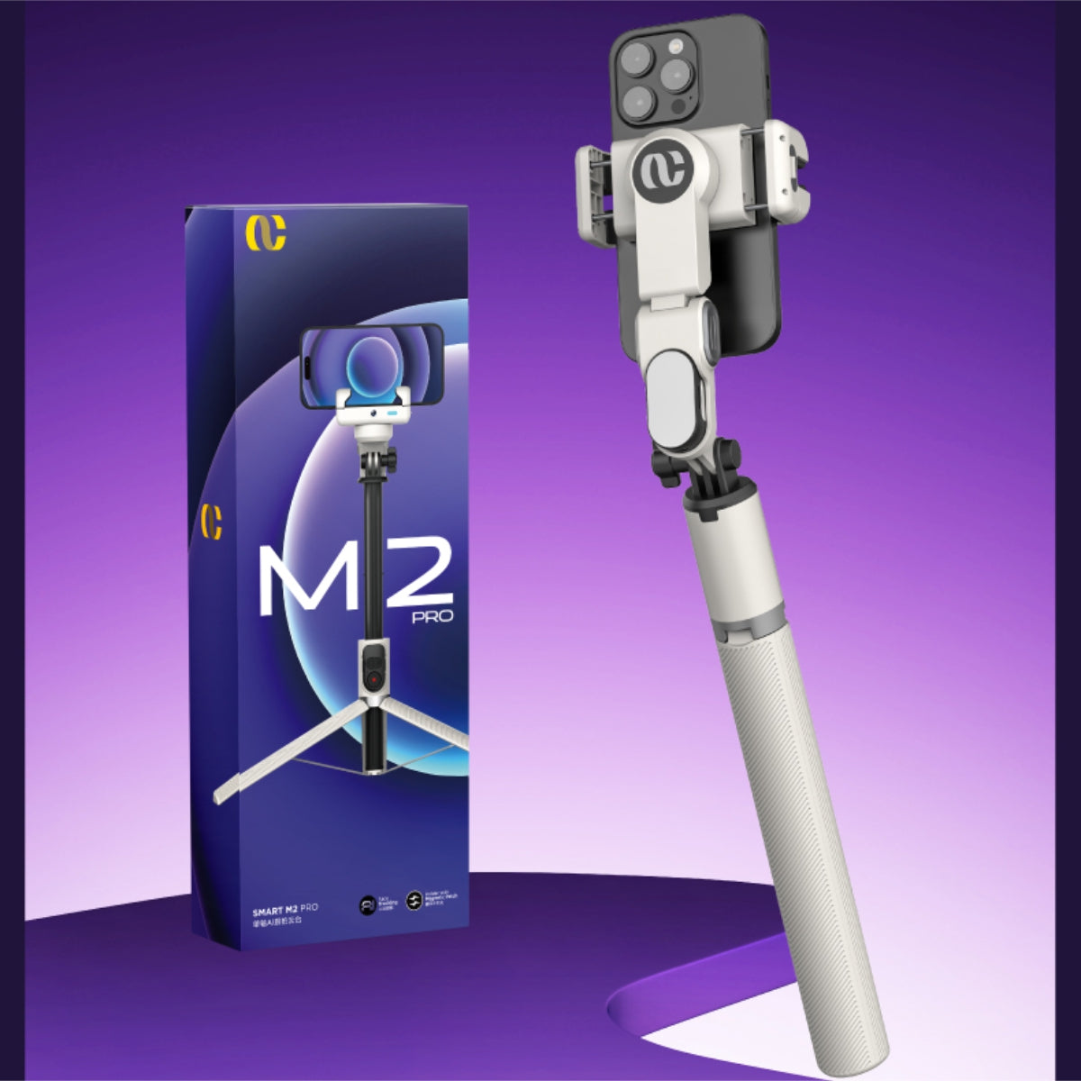 Gimbal Aochuan SMART M2 PRO, D6729, tip selfie-stick, Content Creator Edition, Negru Mat