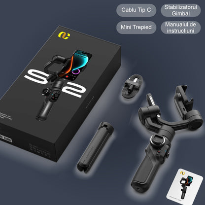 Gimbal Aochuan SMART S2, D6733, cu 3 axe, aplicatie dedicata, Content Creator Edition, Negru Mat