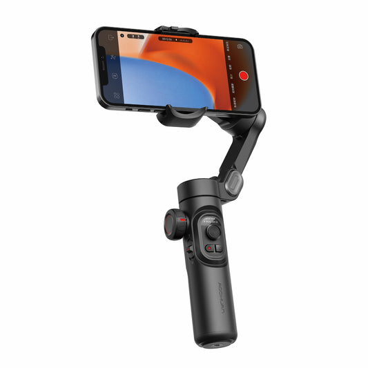 Pachet promo: Gimbal Aochuan SMART XE, D6730 +  D6736 Lumina RGB Aochuan cu placute magnetice, aplicatie dedicata, Content Creator Edition, Negru Mat
