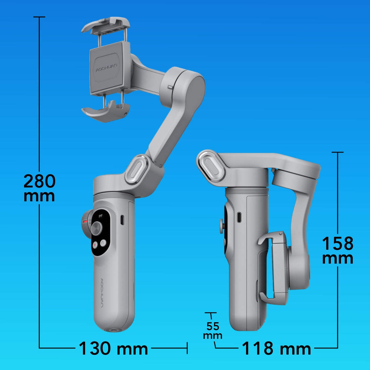 Gimbal Aochuan SMART X PRO-AI, D6732, cu 3 axe, baterie Inclusa, aplicatie dedicata, Content Creator Edition, Gri Mat