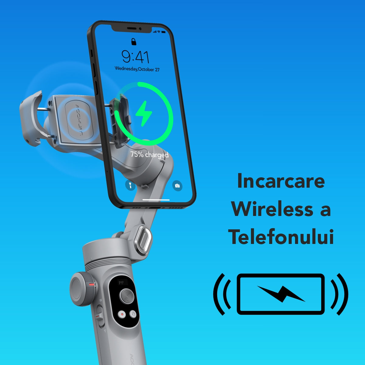 Gimbal Aochuan SMART X PRO, D6731, cu 3 axe, baterie Inclusa, aplicatie dedicata, Content Creator Edition, Gri Mat