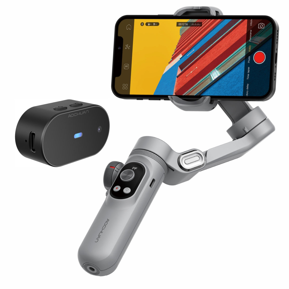 Gimbal Aochuan SMART X PRO-AI, D6732, cu 3 axe, baterie Inclusa, aplicatie dedicata, Content Creator Edition, Gri Mat