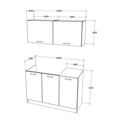 Bucatarie Taco, Alb, L 120 cm