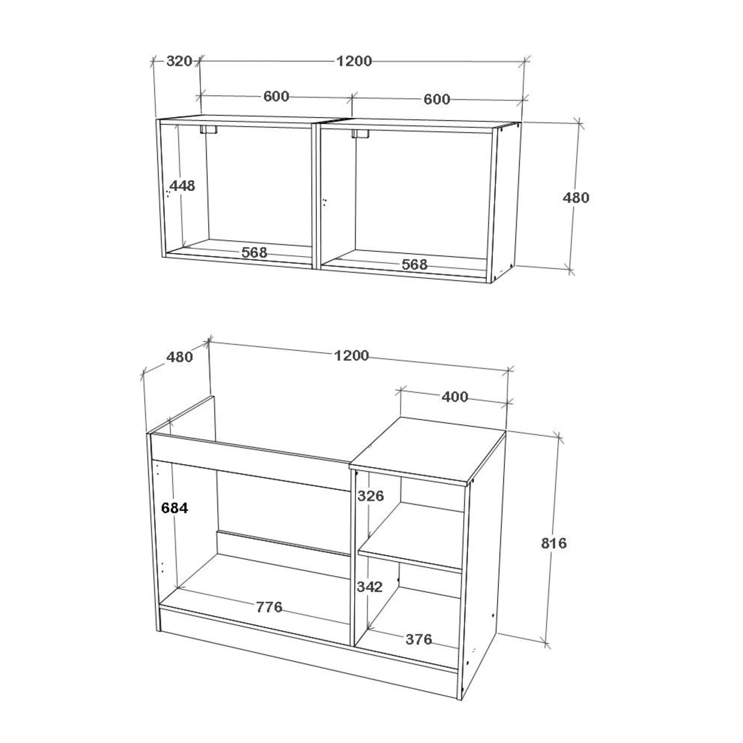 Bucatarie Taco, Alb, L 120 cm