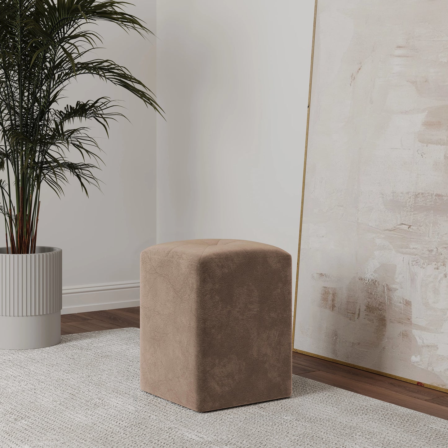 Taburet Tapitat haaus Talin, Bej, Stofa, L 35 x l 35 x H 45 cm