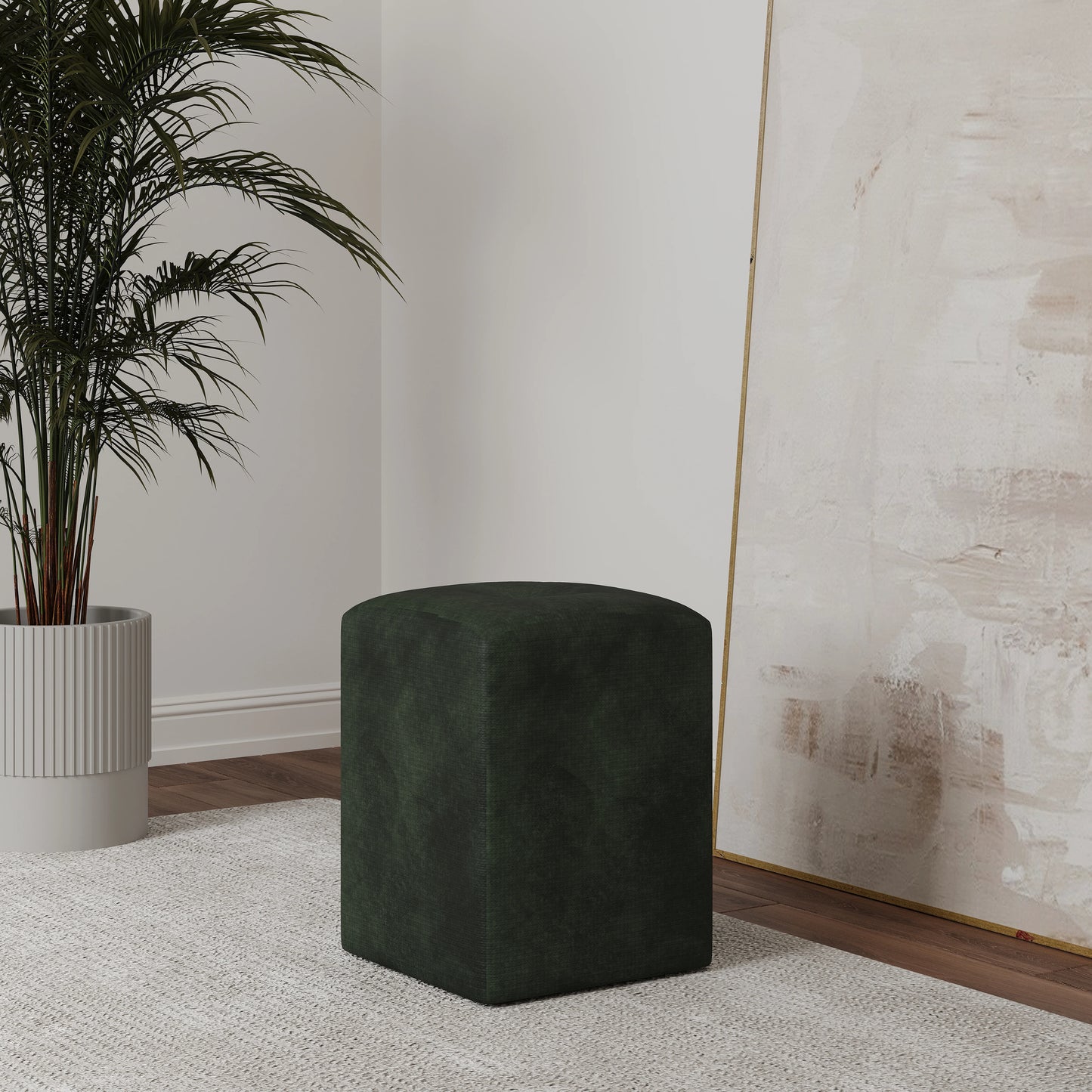 Taburet Tapitat haaus Talin, Verde Inchis, Stofa, L 35 x l 35 x H 45 cm