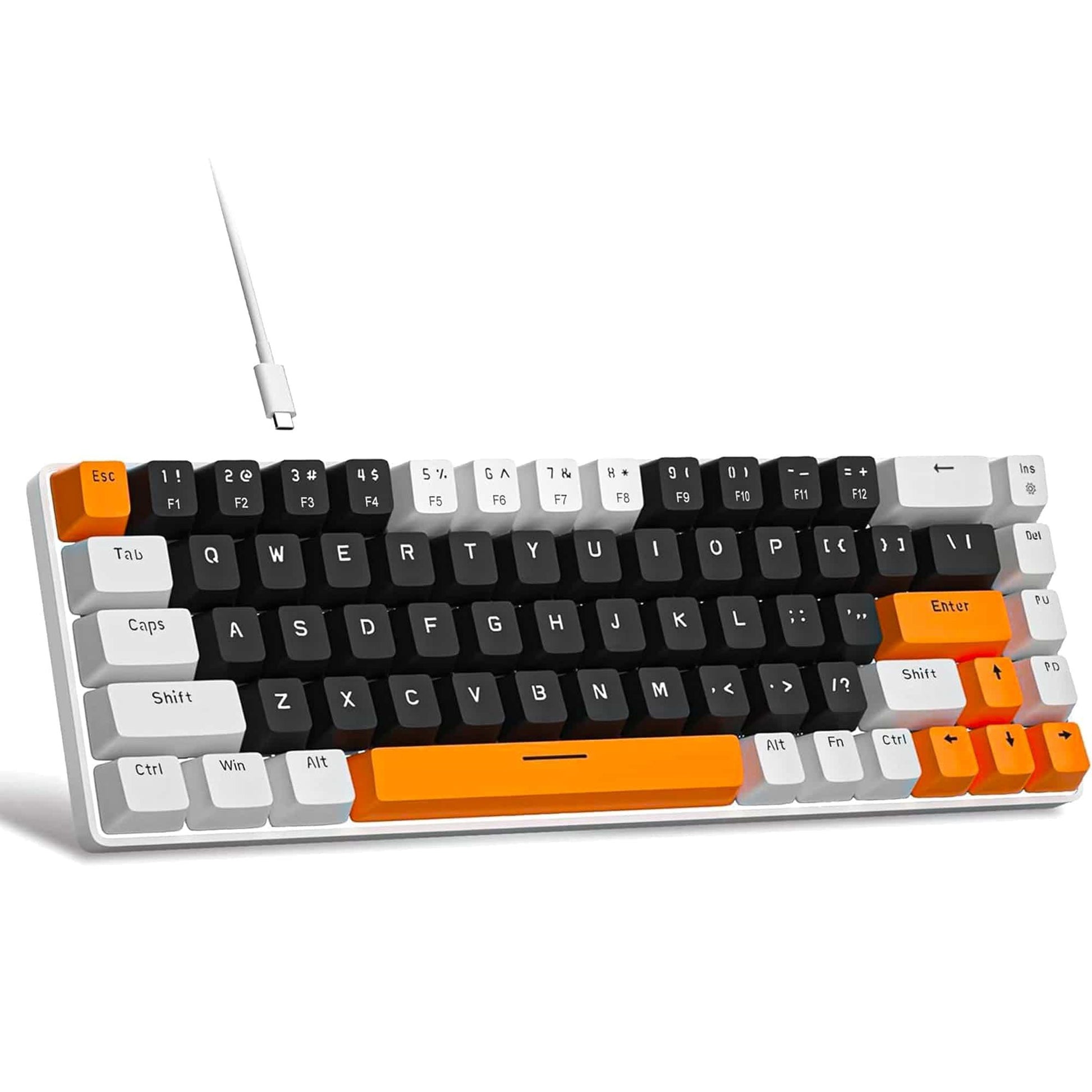 Tastatura Mecanica Gaming Timebox, 60%, Lumini LED, 68 taste, cu cablu Type-C, Blue Switch, Portabila, Portocaliu - 221.ro
