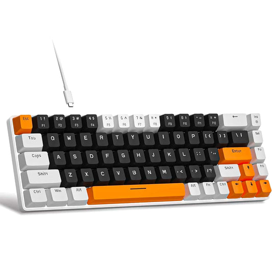 Tastatura Mecanica Gaming Timebox, 60%, Lumini LED, 68 taste, cu cablu Type-C, Blue Switch, Portabila, Portocaliu - 221.ro