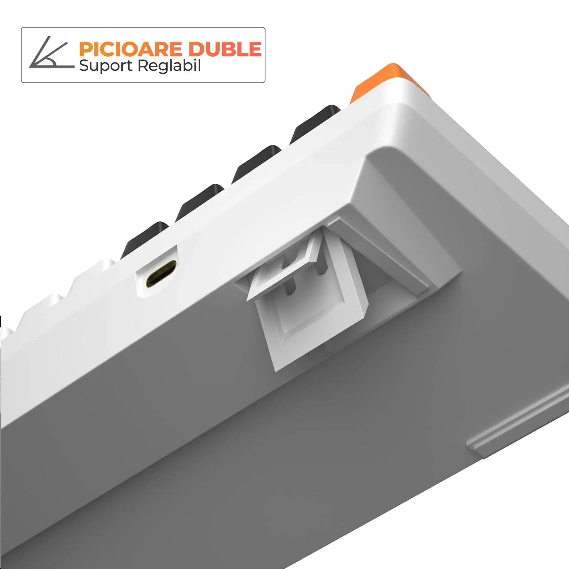 Tastatura Mecanica Gaming Timebox, 60%, Lumini LED, 68 taste, cu cablu Type-C, Blue Switch, Portabila, Portocaliu - 221.ro