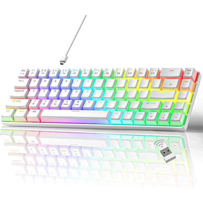 Tastatura Mecanica Gaming Timebox, Wireless, Layout 60%, Lumini LED, 68 taste PBT Pudding Keycaps, Bluetooth, 2,4G, cablu Type-C, Red Swtich, Portabila, Compaatibila Windows, Mac, Alb - 221.ro