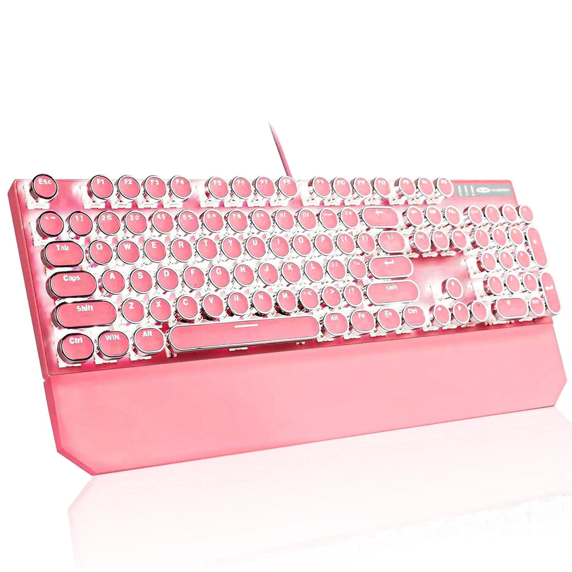 Tastatura Mecanica Gaming Timebox, iluminare LED, 104 taste low key, cu fir si Wrist Rest Magnetic Detasabil, Blue Switch, Design Ergonomic pentru birou, Windows, Mac, Roz - 221.ro