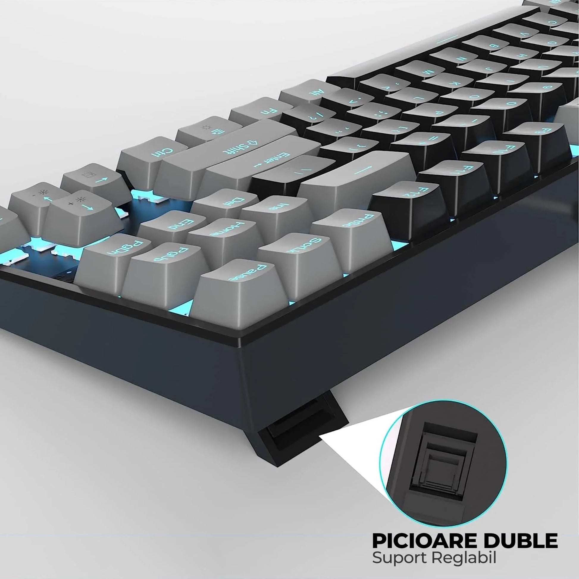 Tastatura Mecanica Gaming MageGee, 75%, iluminare LED, 87 taste TKL, cu fir, Red Switch, Negru / Gri - 221.ro