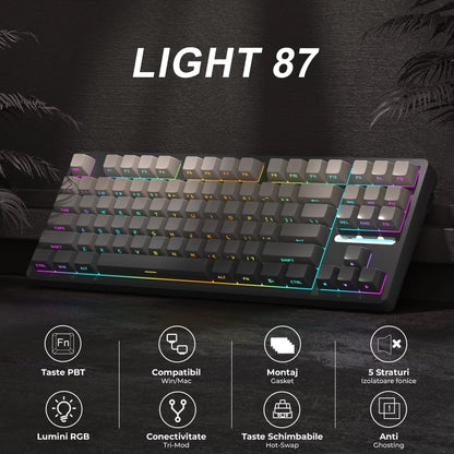 Tastatura Mecanica Gaming Timebox, 80%, Hot-Swap, Wireless, Gasket, Silentioasa