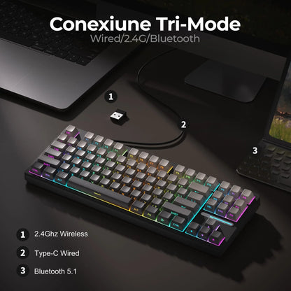 Tastatura Mecanica Gaming Timebox, 80%, Hot-Swap, Wireless, Gasket, Silentioasa
