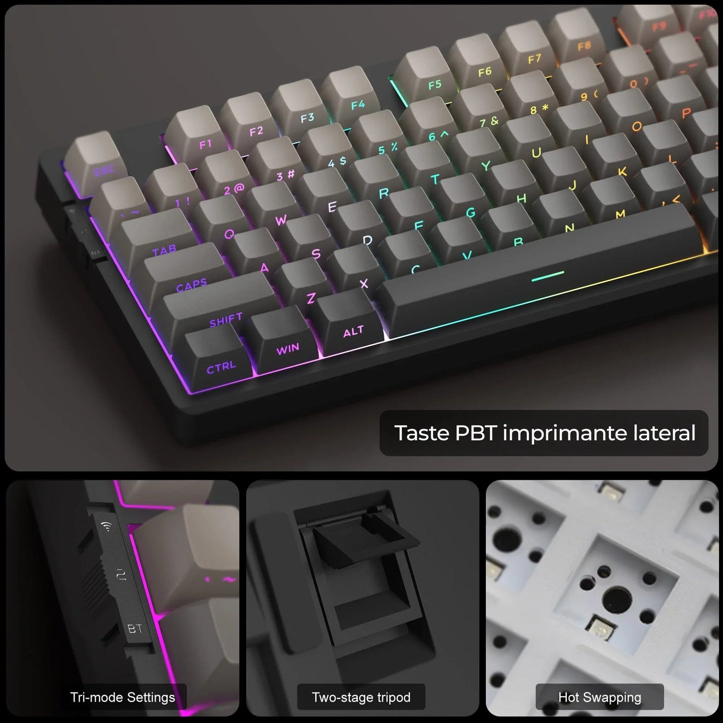 Tastatura Mecanica Gaming Timebox, 80%, Hot-Swap, Wireless, Gasket, Silentioasa