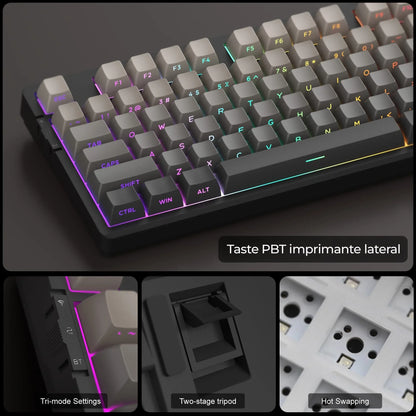 Tastatura Mecanica Gaming Timebox, 80%, Hot-Swap, Wireless, Gasket, Silentioasa