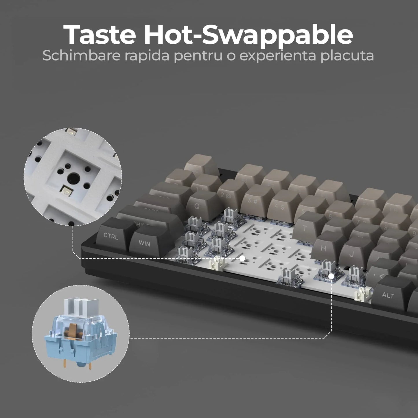 Tastatura Mecanica Gaming Timebox, 80%, Hot-Swap, Wireless, Gasket, Silentioasa