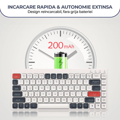 Tastatura Slim Low-Profile Timebox, Wireless, 2,4Ghz, Bluetooth, 84 taste subtiri, cablu Type-C, USB Reciver, Compatibil Windows, Telefon, Tableta, Alb Albastru - 221.ro