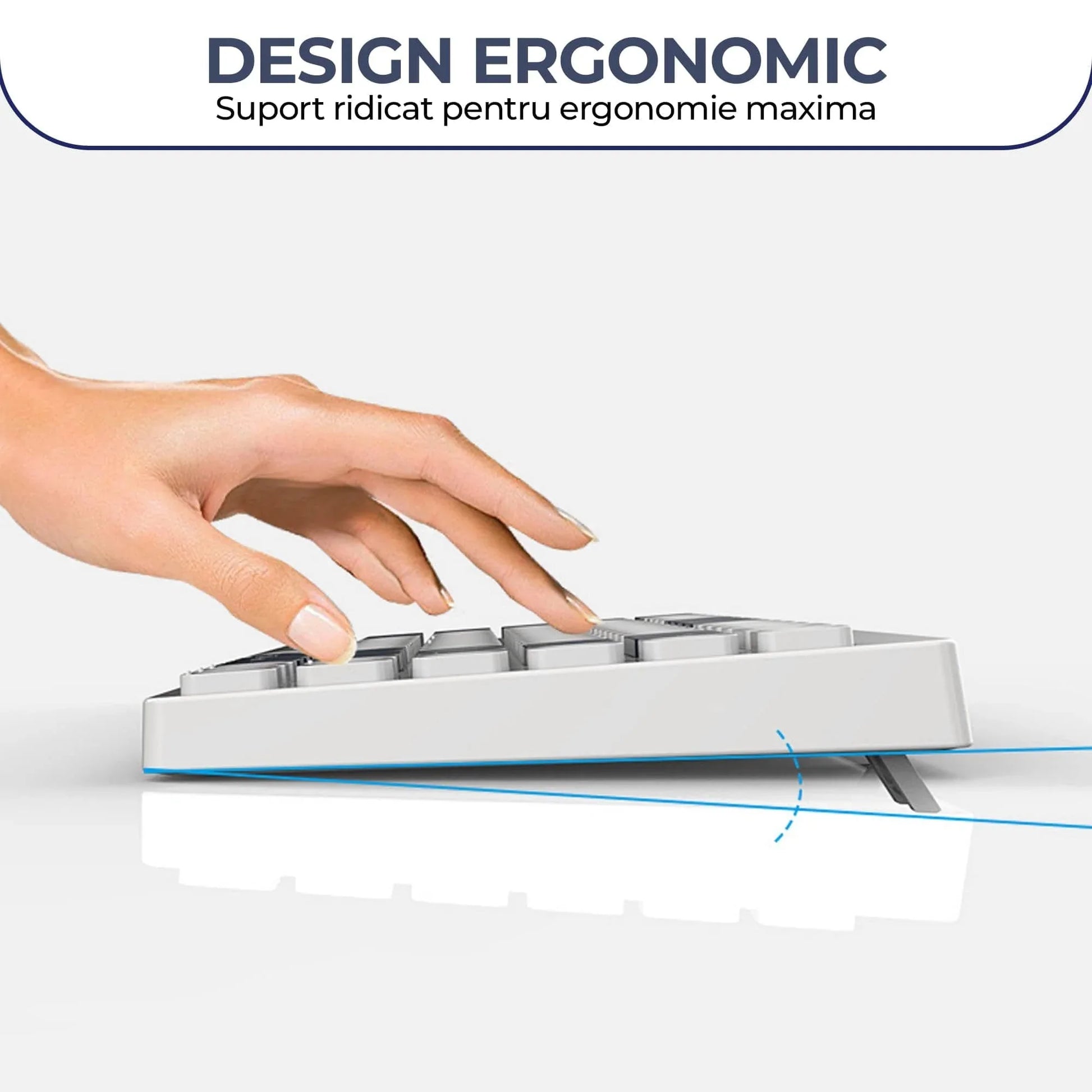 Tastatura Slim Low-Profile Timebox, Wireless, 2,4Ghz, Bluetooth, 84 taste subtiri, cablu Type-C, USB Reciver, Compatibil Windows, Telefon, Tableta, Alb Albastru - 221.ro