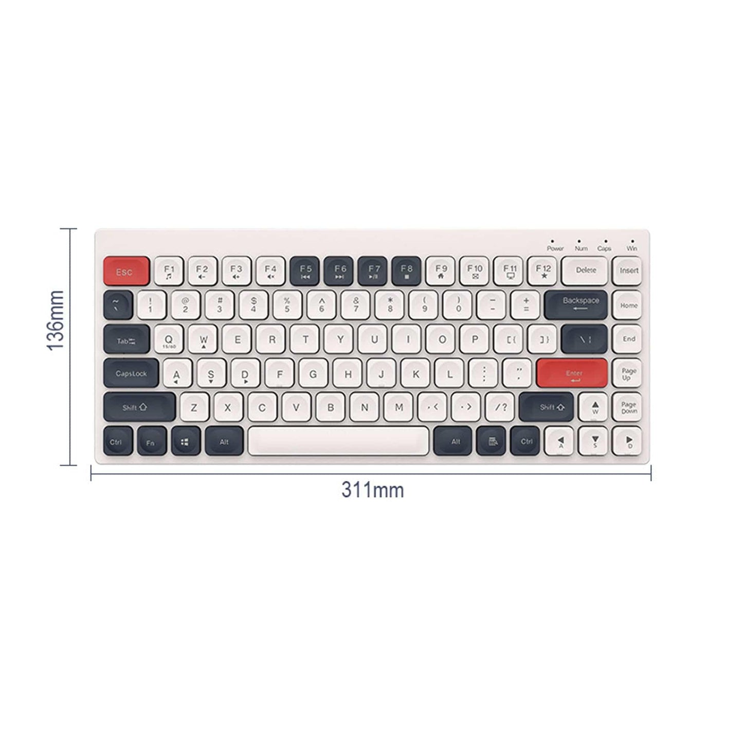 Tastatura Slim Low-Profile Timebox, Wireless, 2,4Ghz, Bluetooth, 84 taste subtiri, cablu Type-C, USB Reciver, Compatibil Windows, Telefon, Tableta, Alb Albastru - 221.ro