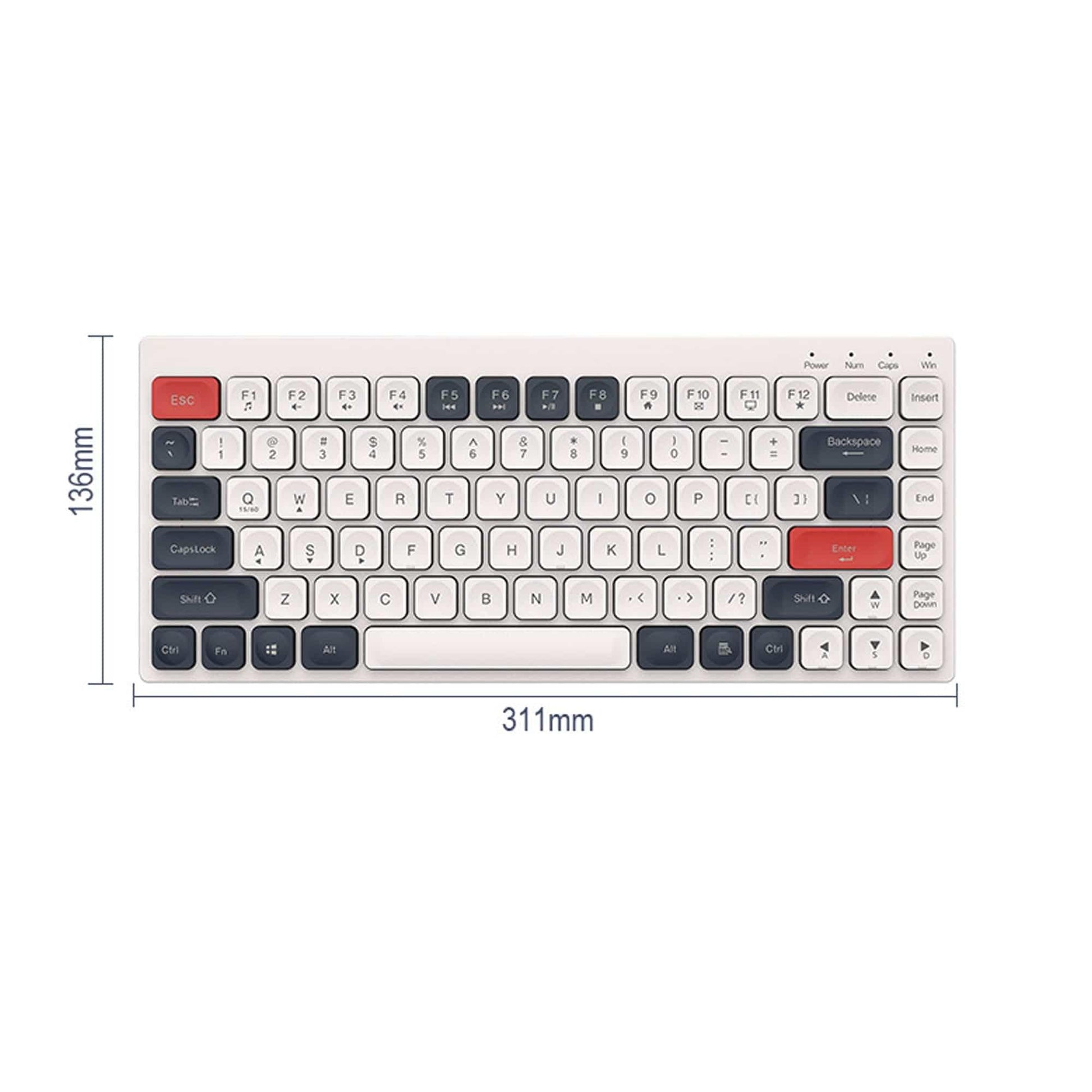 Tastatura Slim Low-Profile Timebox, Wireless, 2,4Ghz, Bluetooth, 84 taste subtiri, cablu Type-C, USB Reciver, Compatibil Windows, Telefon, Tableta, Alb Albastru - 221.ro