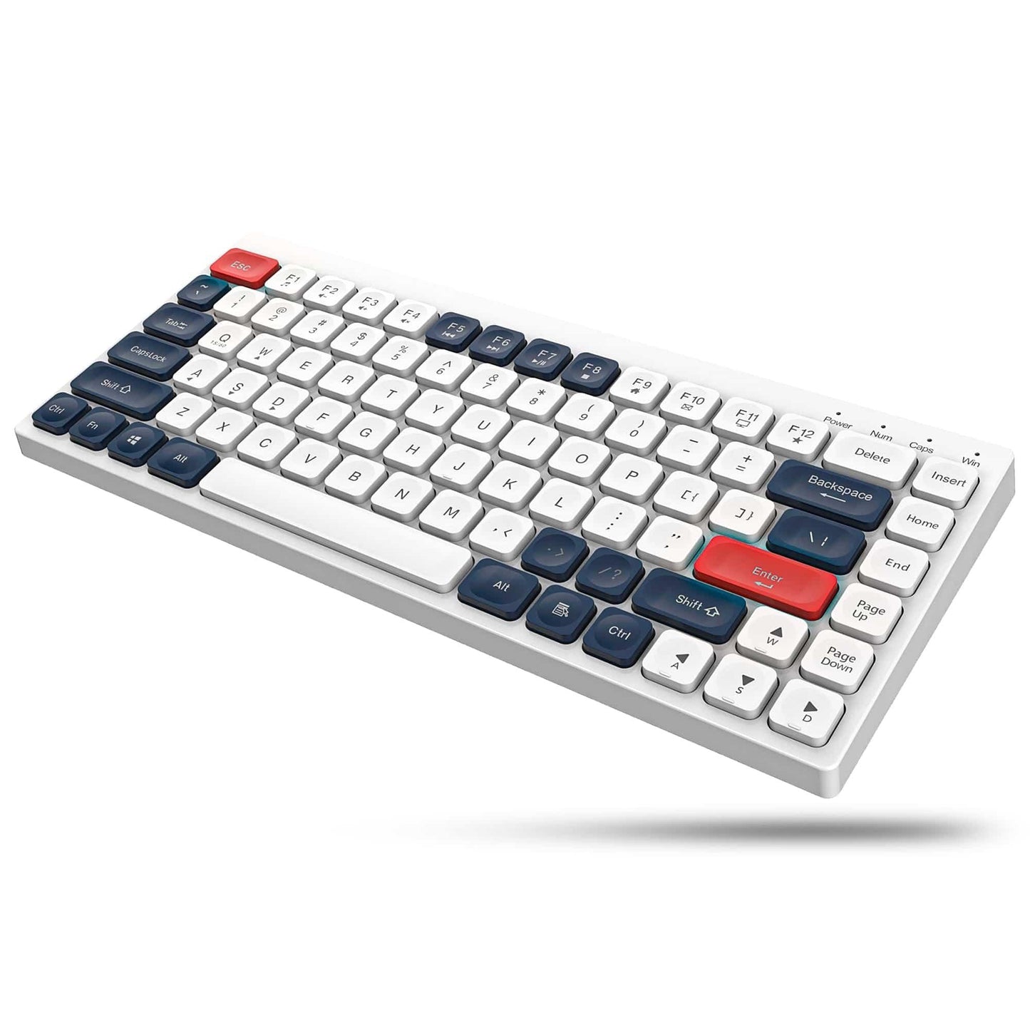 Tastatura Slim Low-Profile Timebox, Wireless, 2,4Ghz, Bluetooth, 84 taste subtiri, cablu Type-C, USB Reciver, Compatibil Windows, Telefon, Tableta, Alb Albastru - 221.ro