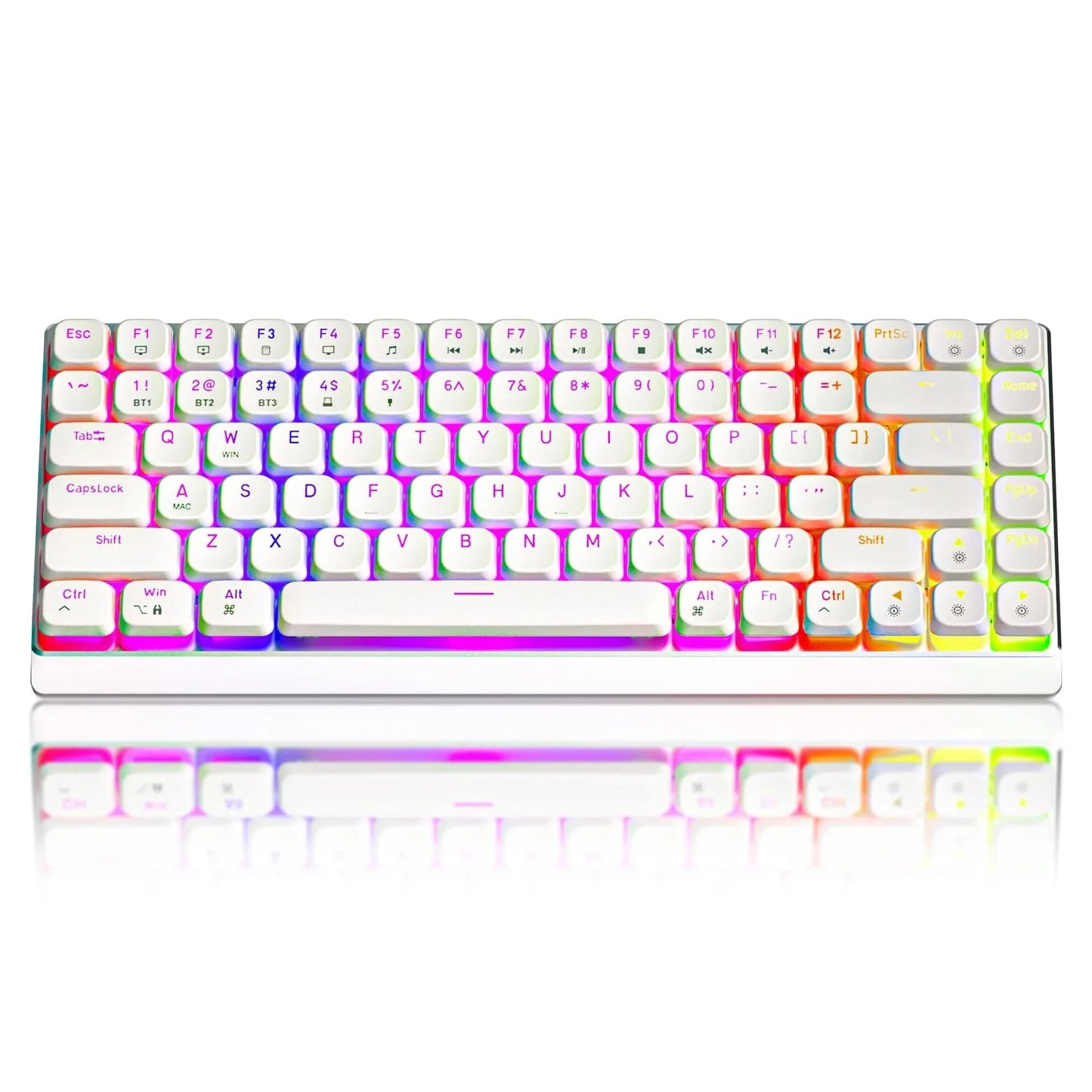 Tastatura Mecanica Gaming Timebox,Wireless, 2,4G, Bluetooth, iluminare RGB, 84 taste Ultra-Slim , cu cablu Type-C, Brown Switch, Baza metalica, Compatibil Windows, Mac, Alb - 221.ro