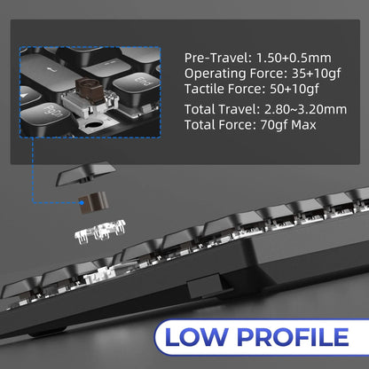 Tastatura Mecanica Gaming Timebox,Wireless, 2,4G, Bluetooth, iluminare RGB, 84 taste Ultra-Slim , cu cablu Type-C, Brown Switch, Baza metalica, Compatibil Windows, Mac, Negru - 221.ro